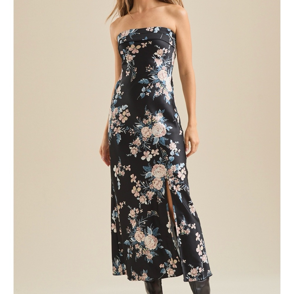 Altar’d State Black Floral Strapless Maxi Dress Size XXS NWT